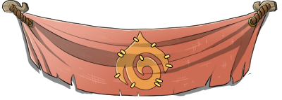 An image of a piece of draped orange cloth with the fire emblem on it. This used to hang in Joxar's original artwork during Flameforger's Festival.