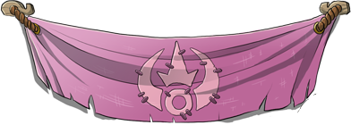 An image of a piece of draped pink cloth with the arcane emblem on it. This used to hang in Joxar's original artwork during Starfall Celebration.