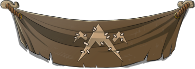 An image of a piece of draped brown cloth with the earth emblem on it. This used to hang in Joxar's original artwork during Rockbreaker's Ceremony.