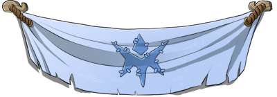 An image of a piece of draped light blue cloth with the ice emblem on it. This used to hang in Joxar's original artwork during Crystalline Gala.