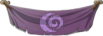 An image of a piece of draped purple cloth with the shadow emblem on it. This used to hang in Joxar's original artwork during Trickmurk Circus.