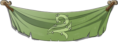 An image of a piece of draped green cloth with the wind emblem on it. This used to hang in Joxar's original artwork during Mistral Jamboree.